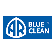 Logo AR Blue Clean su sfondo blu, design distintivo con testo bianco.