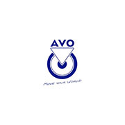 Logo AVO con triangolo blu e cerchio sovrapposti, sotto la scritta move your world. Sfondo bianco minimalista.