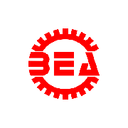 Logo rosso con lettere BEA all'interno di un ingranaggio stilizzato su sfondo bianco.