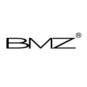 Logo BMZ in bianco e nero, design moderno con caratteri sottili e stilizzati su sfondo bianco.