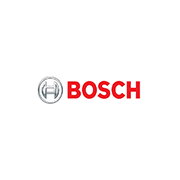 Logo della Bosch su sfondo bianco, testo rosso con simbolo circolare grigio, rappresentante un'azienda globale.