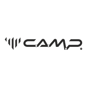 Logo CAMP con design geometrico nero su sfondo bianco, rappresentazione moderna e dinamica.