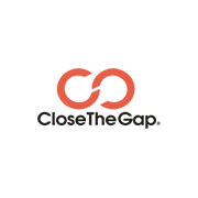 Logo arancione di CloseTheGap su sfondo bianco, rappresentante due cerchi interconnessi con il testo sottostante.