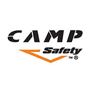 Logo di CAMP Safety con testo nero su sfondo bianco e dettagli arancioni.