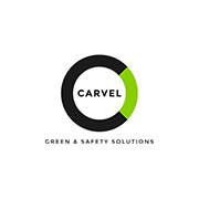 Logo Carvel, Green & Safety Solutions, cerchio nero e verde con testo al centro su sfondo bianco.