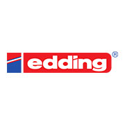 Logo rosso e blu di Edding con marchio registrato, noto per pennarelli e strumenti di scrittura di qualità.