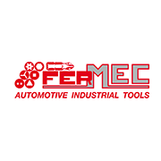 Logo Fermec, strumenti industriali automobilistici, design rosso con icone di attrezzi a sinistra.