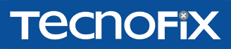 Logo di TecnoFix su sfondo blu con icona di attrezzi nella lettera i.