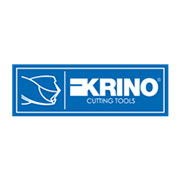 Logo Krino Cutting Tools su sfondo blu con simbolo stilizzato di utensile da taglio.