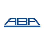 Logo ABA con lettere blu stilizzate su sfondo bianco, design moderno e minimale.
