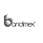 Logo Bandimex in bianco e nero con design moderno su sfondo bianco pulito.
