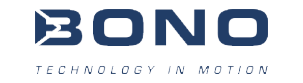 Logo di Bono, testo Technology in Motion sotto, design moderno blu scuro.