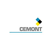 Logo di Cemont con testo grigio e simbolo quadrato colorato in alto a destra su sfondo bianco.