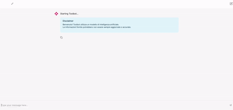 Screenshot di un disclaimer di avvio di una piattaforma AI, con avvertenza sulla precisione delle informazioni.