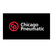 Logo di Chicago Pneumatic su sfondo nero con testo bianco e simbolo rosso a sinistra.