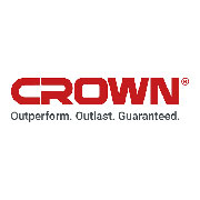 Logo rosso di Crown con slogan Outperform. Outlast. Guaranteed. su sfondo bianco.