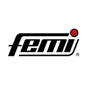 Logo Femi con scritta stilizzata nera e pallino rosso su sfondo bianco.
