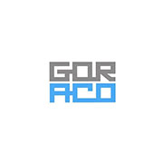 Logo geometrico con lettere stilizzate in grigio e azzurro, su sfondo bianco.