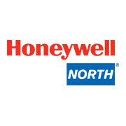 Logo di Honeywell North con testo rosso sopra e NORTH in bianco su sfondo blu.
