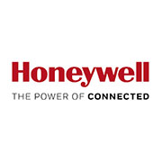 Logo Honeywell con slogan The Power of Connected, testo rosso su sfondo bianco.