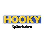 Logo di Hooky Spänehäken su sfondo bianco con testo in giallo e blu.