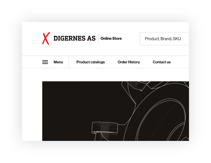 Header del sito online Digernes con menu di navigazione: cataloghi, storico ordini, contatti.