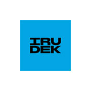 Logo aziendale Irudek su sfondo blu.