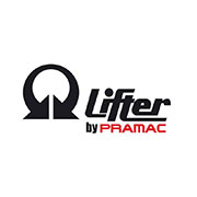 Logo nero e rosso di Lifter by Pramac su sfondo bianco, simbolo azienda per soluzioni di sollevamento.
