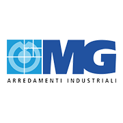 Logo di MG Arredamenti Industriali, con testo in blu su sfondo bianco, simbolo grafico a sinistra.