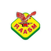 Logo RAASM con aquila sopra incudine, sfondo giallo e bordo verde.