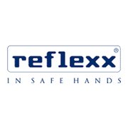 Logo Reflexx con slogan In Safe Hands su sfondo bianco, evidenziato in blu.