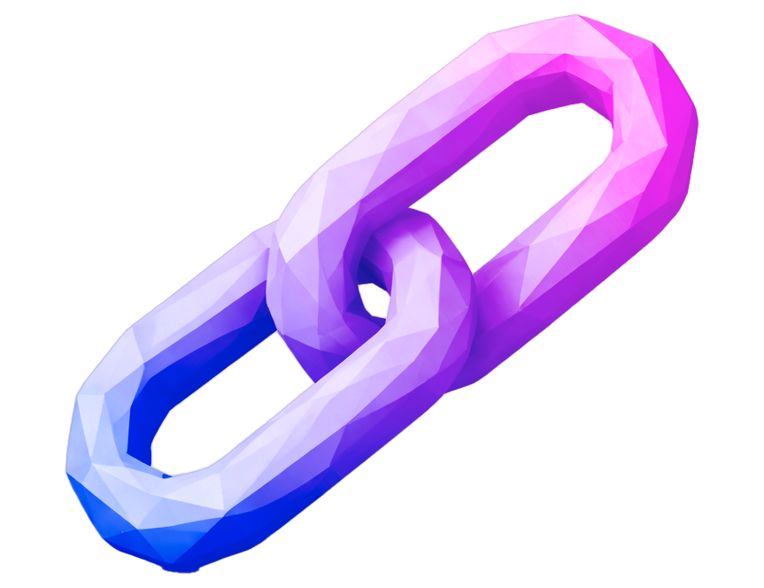 Catena stilizzata in colori sfumati viola e blu con effetto poligonale.