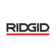Logo del marchio RIDGID, caratteri neri con una linea rossa sotto, noto per gli utensili e attrezzi da lavoro di alta qualità.