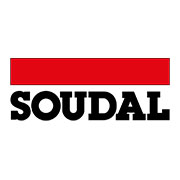 Logo Soudal con scritta nera e barra rossa sopra, simbolo del marchio di sigillanti e adesivi per l'edilizia.