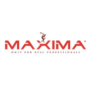 Logo Maxima, marchio professionale con slogan Only for real professionals, caratteri rossi su sfondo bianco.