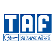 Logo TAF Abrasivi in blu, con scritta e simbolo stilizzato, su sfondo bianco.