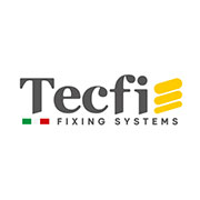 Logo dell'azienda Tecfi con testo Fixing Systems e bandiera italiana stilizzata.