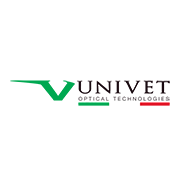 Logo di Univet Optical Technologies con design verde, nero e rosso.