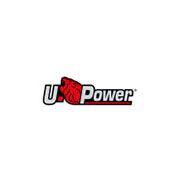 Logo U-Power con testa di leone rossa su sfondo bianco, rappresenta energia e forza del marchio.