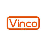 Logo Vinco con scritta arancione e cornice rettangolare, design semplice ed elegante.