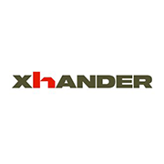 Logo Xhander con testo in grassetto su sfondo bianco, con la h in rosso e il resto del nome in grigio.